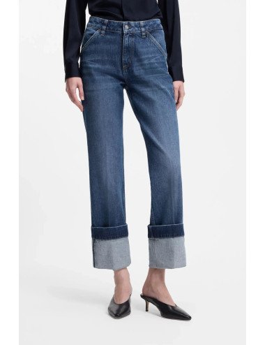 Jean Slim en denim stretch indigo à revers