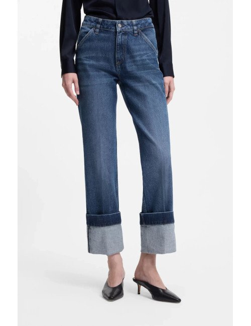 Jean Slim en denim stretch indigo à revers