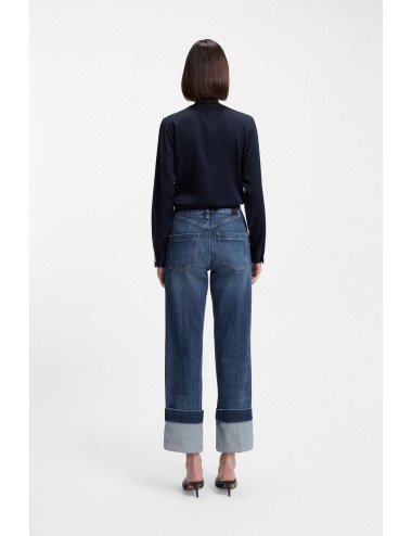 Jean Slim en denim stretch indigo à revers
