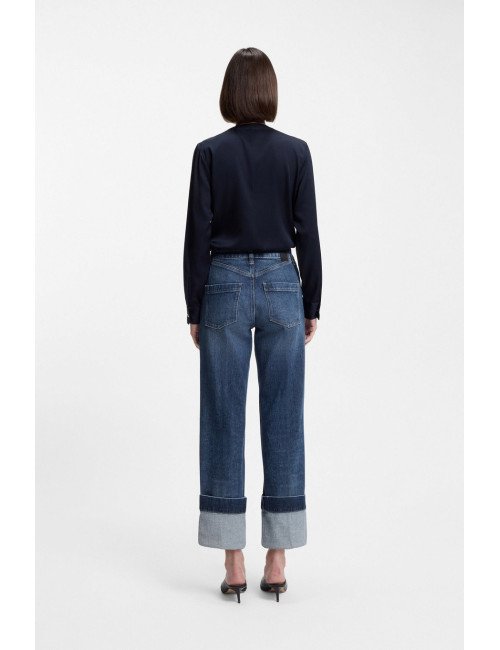 Jean Slim en denim stretch indigo à revers