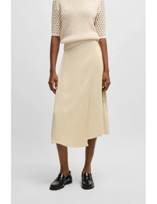 Jupe portefeuille mi-longue en satin