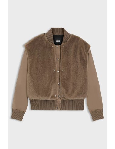 Veste en satin avec gilet sans manches amovible en fourrure synthétique