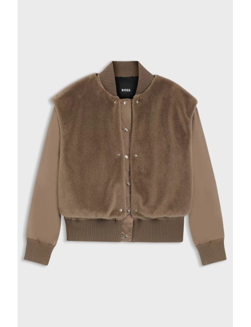 Veste en satin avec gilet sans manches amovible en fourrure synthétique