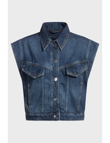 Veste carrée sans manches en denim indigo