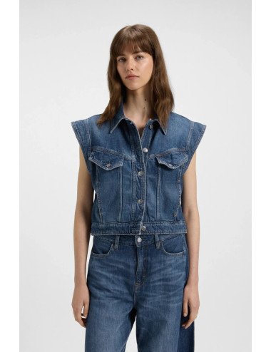 Veste carrée sans manches en denim indigo